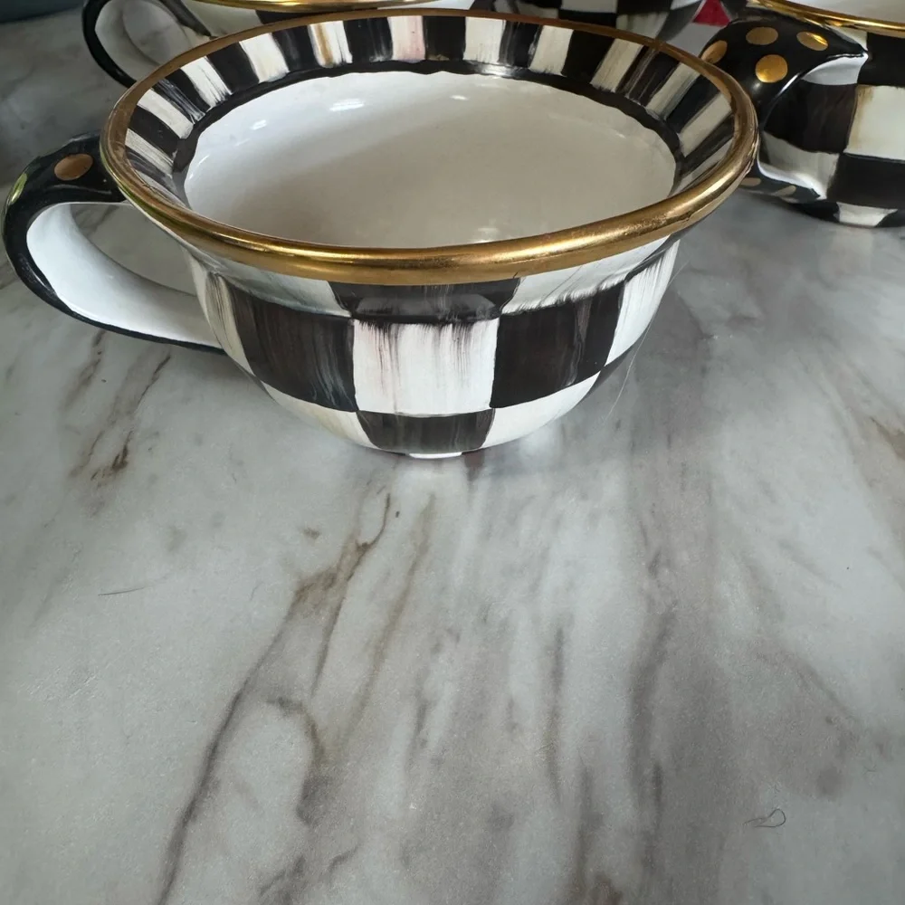MacKenzie-Childs Courtly Check Tea cups with Gold Accents - Picture 9 of 9